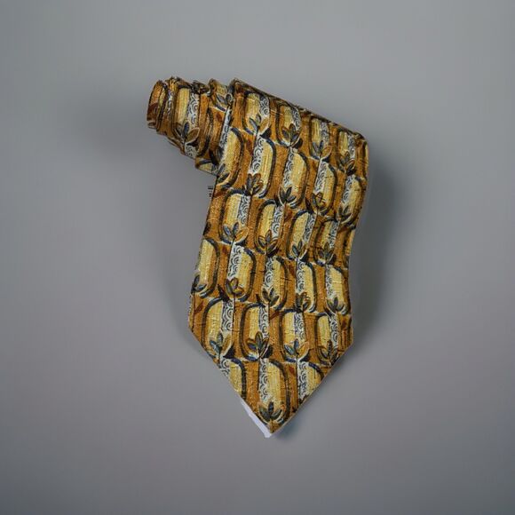 Ermenegildo ZEGNA REPP Tie Gold Blue Silver Italy 100% Woven Silk 60” X 3 3/4” - Picture 3 of 16